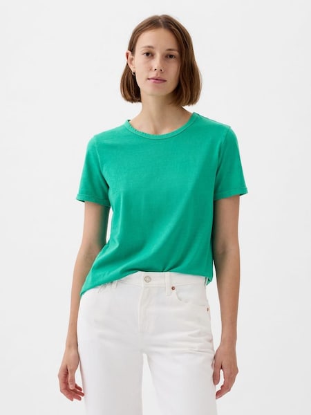 Green Organic Cotton Vintage Crew Neck T-Shirt (K90692) | £18