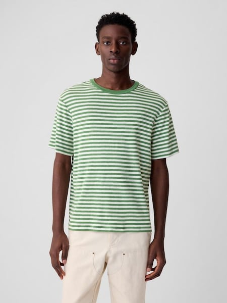 Green Short Sleeve Crew Neck Stripe T-Shirt (K93290) | £20