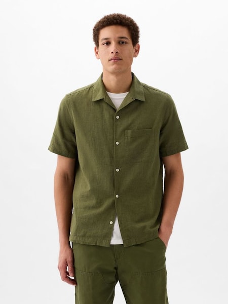 Green Short Sleeve Linen Cotton Shirt (K93305) | £40