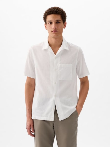 White Linen Cotton Short Sleeve Shirt (K93331) | £40