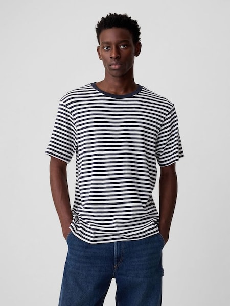 Blue Short Sleeve Crew Neck Stripe T-Shirt (K93339) | £20