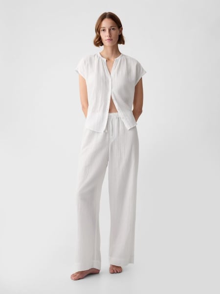 White Crinkle Cotton Wide Leg Pyjama Trousers (K93354) | £35