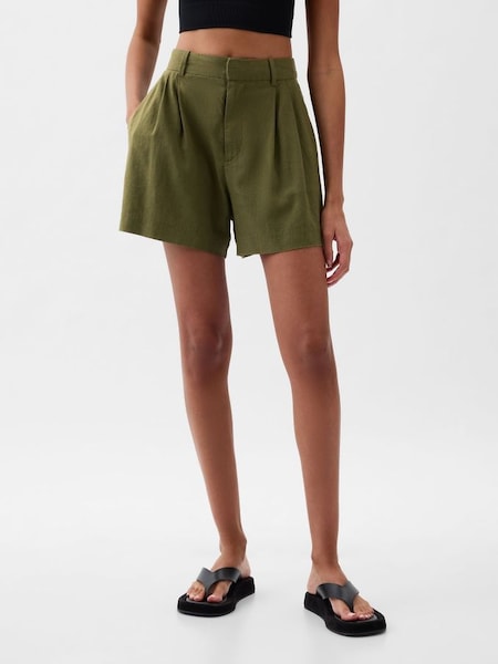 Olive Green 4" Linen Cotton Everyday Shorts (K93361) | £30