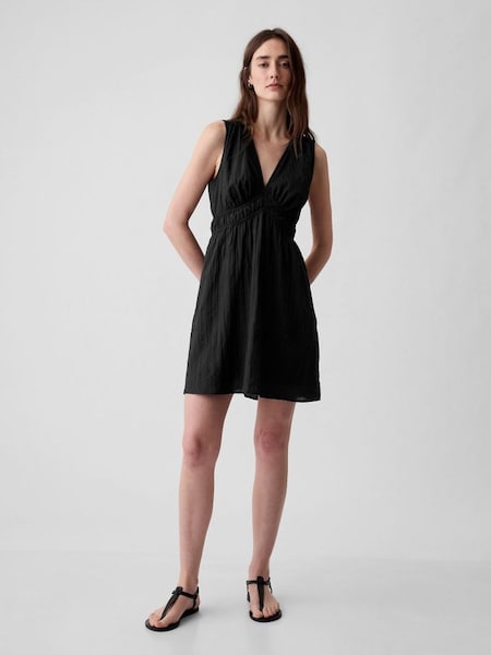 Black Crinkle Cotton Mini Dress (K93371) | £40