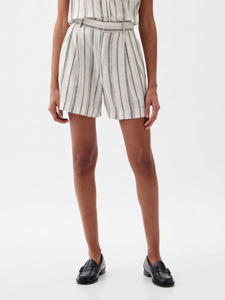 Neutral Stripe 4" Linen Cotton Everyday Shorts (K93372) | £30