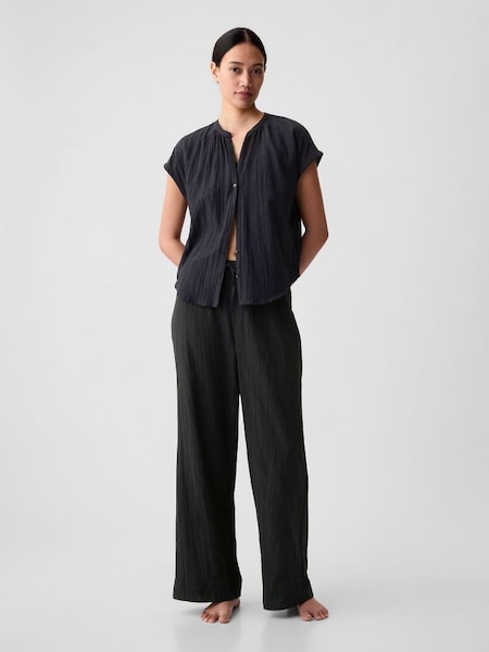 Black Crinkle Cotton Wide Leg Pyjama Trousers (K93381) | £35