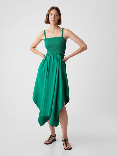 Simply Green Smocked Handkerchief Hem Midi Dress (K93401) | £60