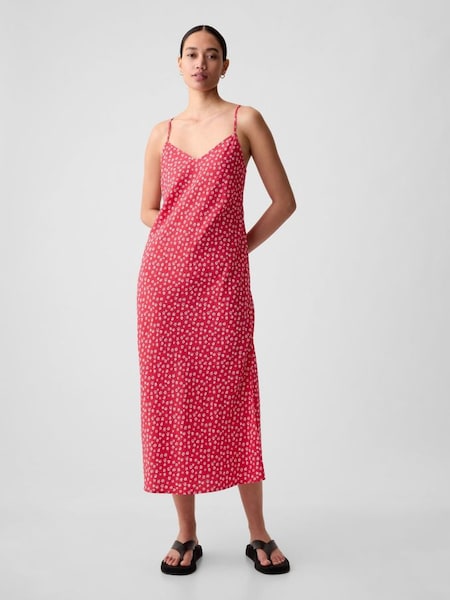 Red Floral Slip Midi Dress (K93403) | £40