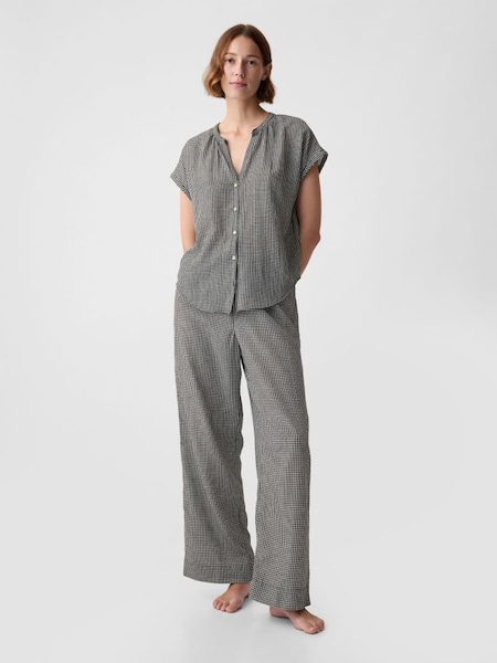 Black/White Crinkle Cotton Short Sleeve Pyjama Top (K93404) | £25