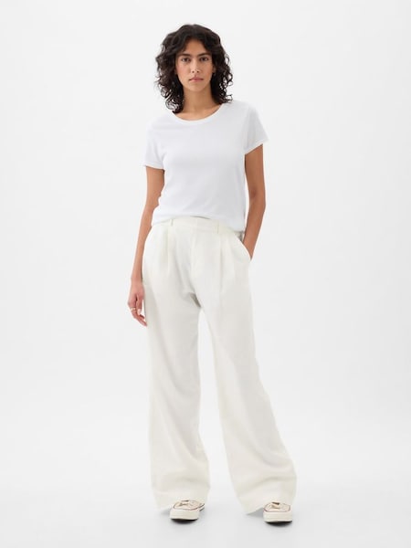 White High Waisted Linen Cotton Blend Trousers (K93431) | £60