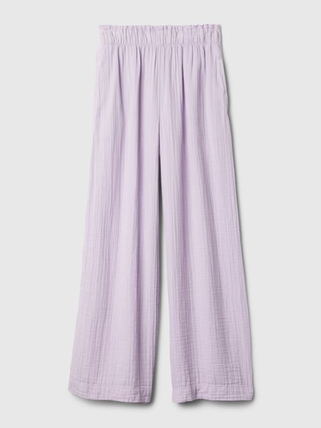 Purple Crinkle Cotton Wide Leg Pull On Trouser (K93443) | £40
