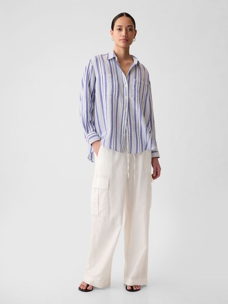 Blue Crinkle Cotton Long Sleeve Big Shirt (K93451) | £35