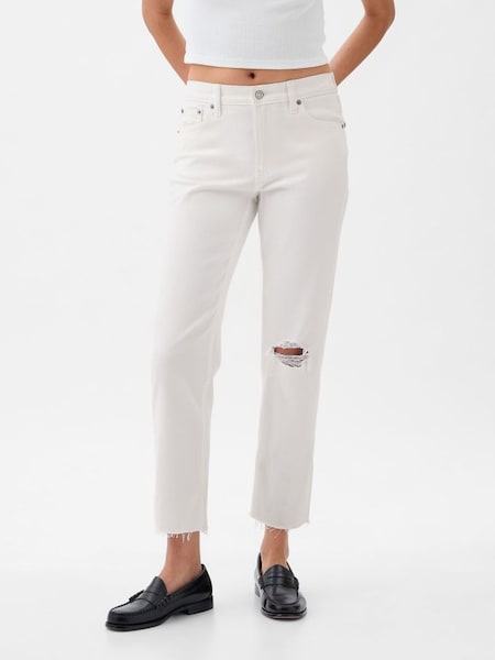 White High Waisted Cheeky Straight Leg Ripped Jeans (K93463) | £55