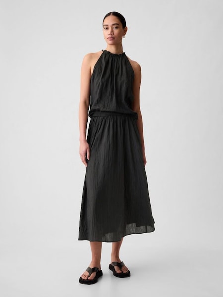 Black Crinkle Pull On Midi Skirt (K93466) | £40