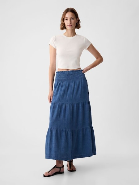Blue Crinkle Cotton Pull On Maxi Skirt (K93468) | £40