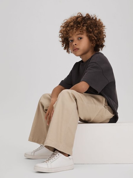 Junior Elasticated Waist Cotton Blend Trousers in Stone (K93508) | £38