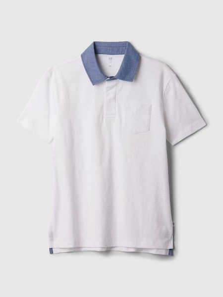 Optic White Chambray Short Sleeve Polo Shirt (4-13yrs) (K93832) | £14