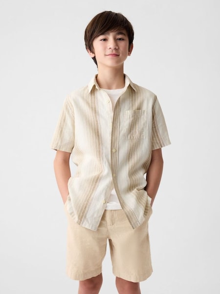 Neutral Short Sleeve Linen Cotton Shirt (4-13yrs) (K93834) | £18