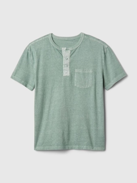 Green Vintage Henley Short Sleeve Crew Neck T-Shirt (4-13yrs) (K93836) | £9