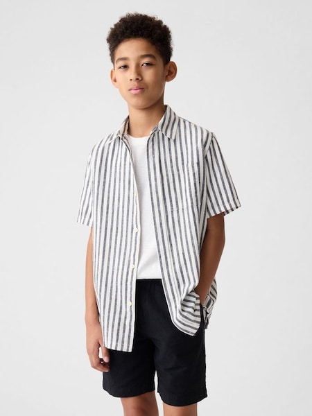 Grey Short Sleeve Linen Cotton Shirt (4-13yrs) (K93840) | £18