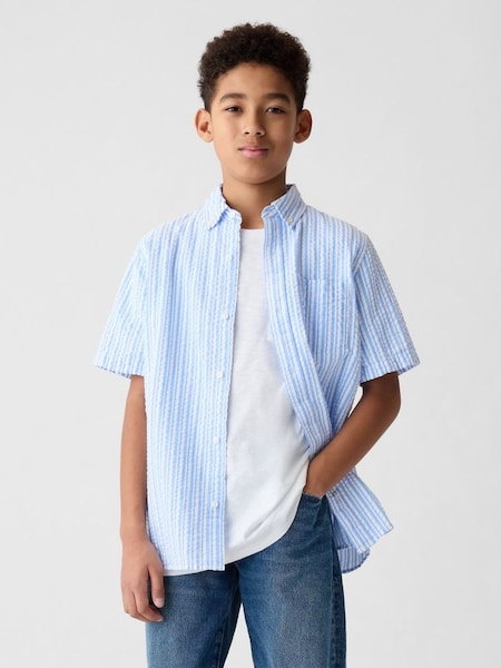 Blue Stripe Print Short Sleeve Shirt (4-13yrs) (K93848) | £18