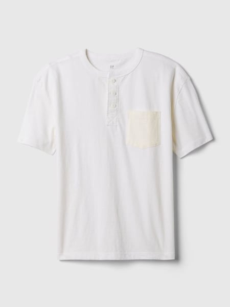 White Vintage Henley Short Sleeve Crew Neck T-Shirt (4-13yrs) (K93849) | £12
