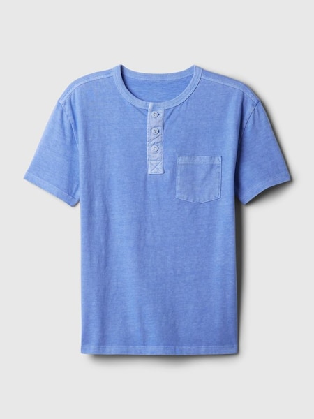 Blue Vintage Henley Short Sleeve Crew Neck T-Shirt (4-13yrs) (K93851) | £12