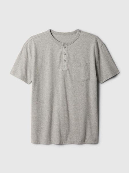 Grey Vintage Henley Short Sleeve Crew Neck T-Shirt (4-13yrs) (K93865) | £12
