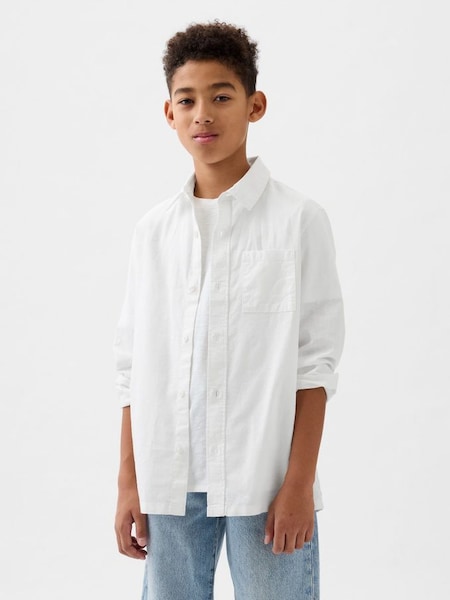 White Linen Blend Long Sleeve Oxford Shirt (4-13yrs) (K93874) | £20