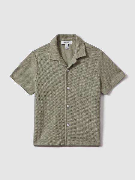 Teen Textured Cotton Cuban Collar Shirt in Pistachio (K95878) | £36