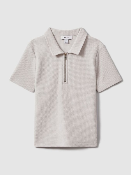 Teen Textured Cotton Half-Zip Polo Shirt in Silver (K97801) | £34
