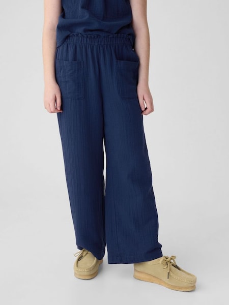 Blue Crinkle Cotton Wide Leg Trousers (K98576) | £20