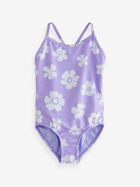 Purple Flower Cross Back Swimsuit (4-12yrs) (K98615) | £25
