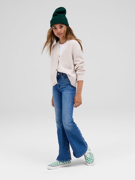 Dark Blue High Waisted 70s Distressed Flare Washwell Jeans (5-13yrs) (K98619) | £25