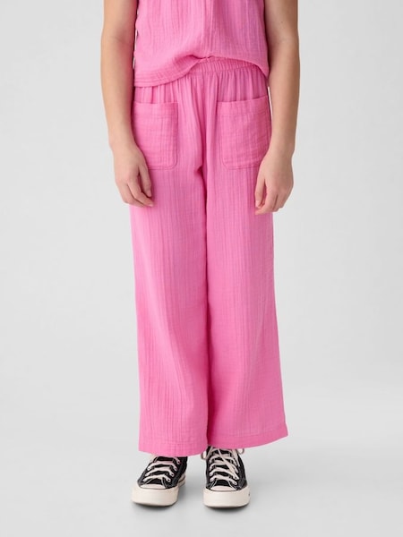 Pink Crinkle Cotton Wide Leg Trousers (K98628) | £20