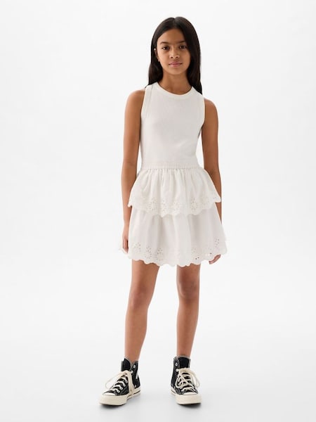 White Crinkle Gauze Dress (4-13yrs) (K98630) | £30