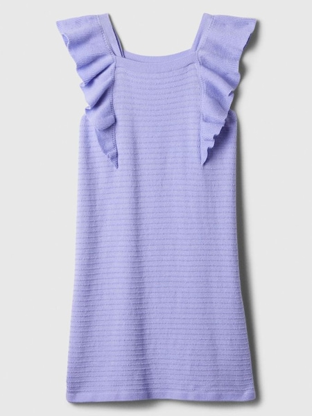 Blue Cotton Knit Ruffle Sleeve Dress (K98632) | £25