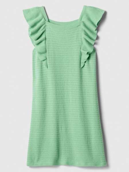 Green Cotton Knit Ruffle Sleeve Dress (K98638) | £25
