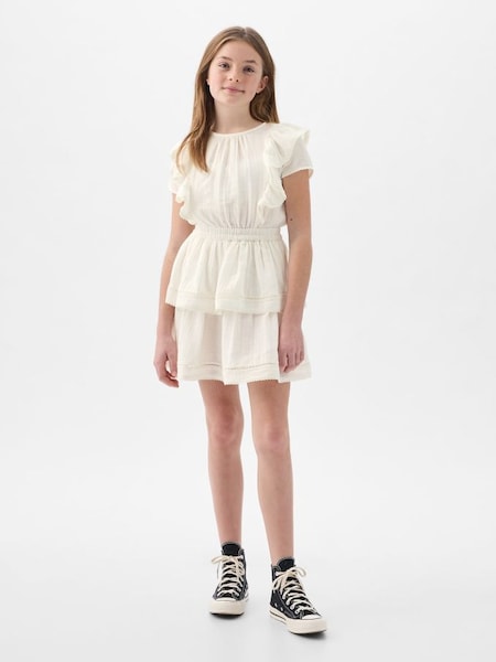 White Short Sleeve Ruffle Dress (4-13yrs) (K98643) | £30