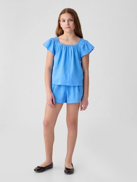 Blue Crinkle Cotton Short Set (4-13yrs) (K98656) | £35