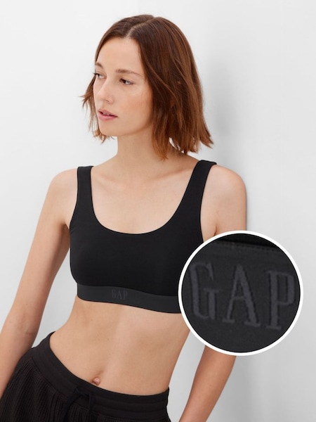 Black Stretch Cotton Logo Bralette (L00696) | £18