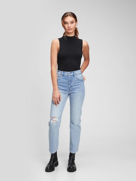 Light Wash Blue High Waisted Ripped Straight Jeans (L00919) | £22 - £26