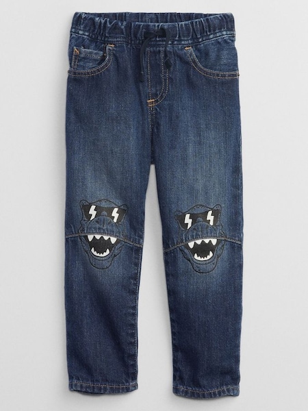 Dark Wash Blue Pull-On Slim Dinosaur Print Jeans (L18198) | £20