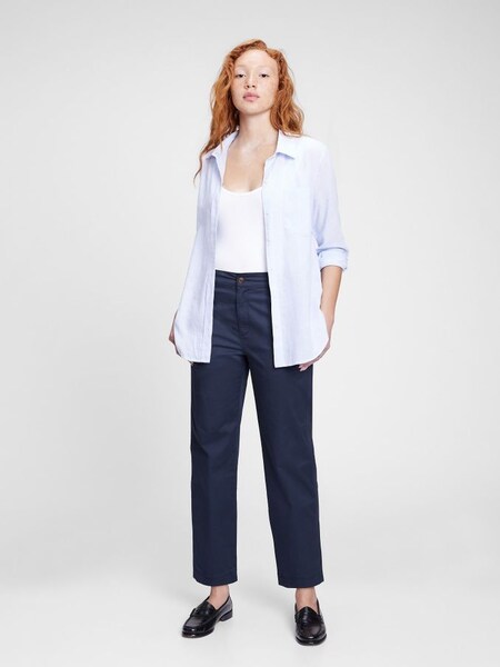 Navy Blue High Waisted Girlfriend Trousers (L19524) | £40