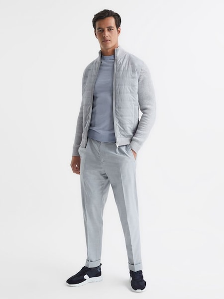 Hybrid Quilt and Knit Zip-Through Jacket in Soft Grey (M20732) | £178