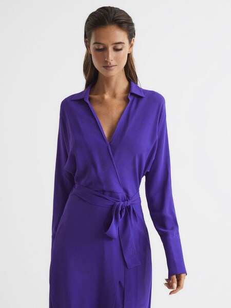 Petite Wrap Shirt Midi Dress in Purple (M68443) | £90