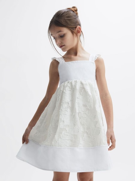 Junior Lace Detail Bow Back Dress in White (M87260) | £40