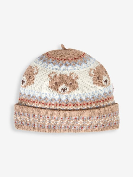 Bear Fair Isle Baby Hat in Stone (M87464) | £14