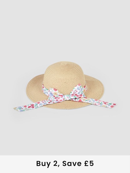 Floral Straw Hat in Neutral (MYL876) | £15