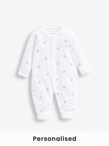 Personalised Duck Embroidered Sleepsuit in Yellow (N00960) | £27